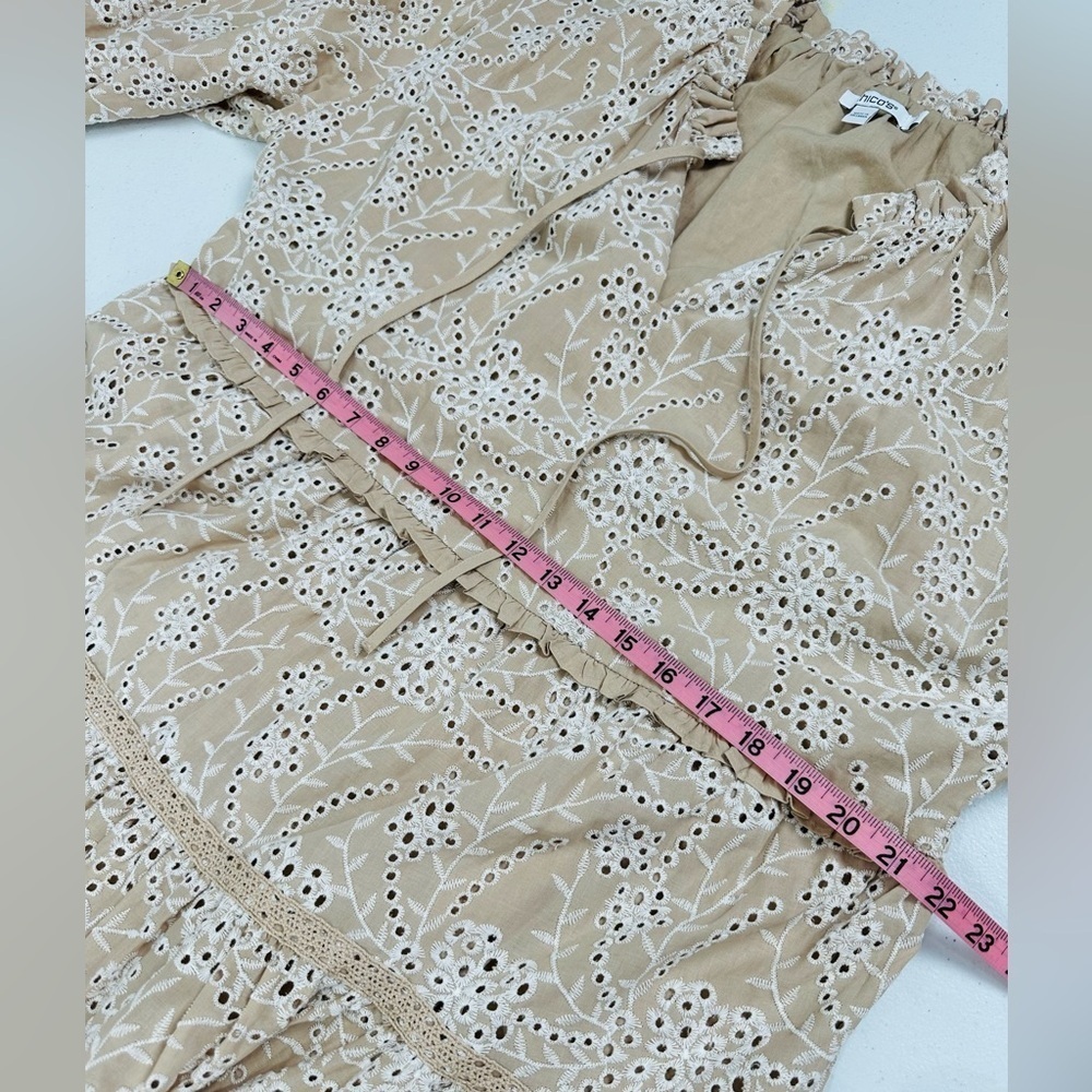 Chico's Eyelet Ruffle Neck Tiered Midi Dress Neutral - Picture 7 of 12